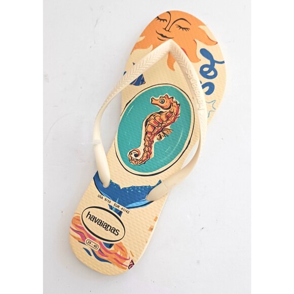 NWT Havaianas Flip Flop Yellow Sea /Sol Beach Print Insole US 9 EU 40 - Picture 4 of 10